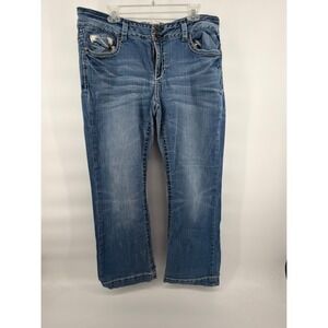 Trademark Slim Bootcut Jeans Women Size 20 Blue Medium Wash Embellished Stitch